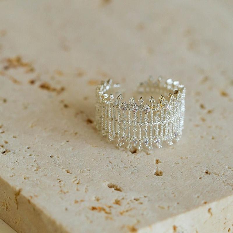 Lace Pattern Diamond Open Ring - floysun