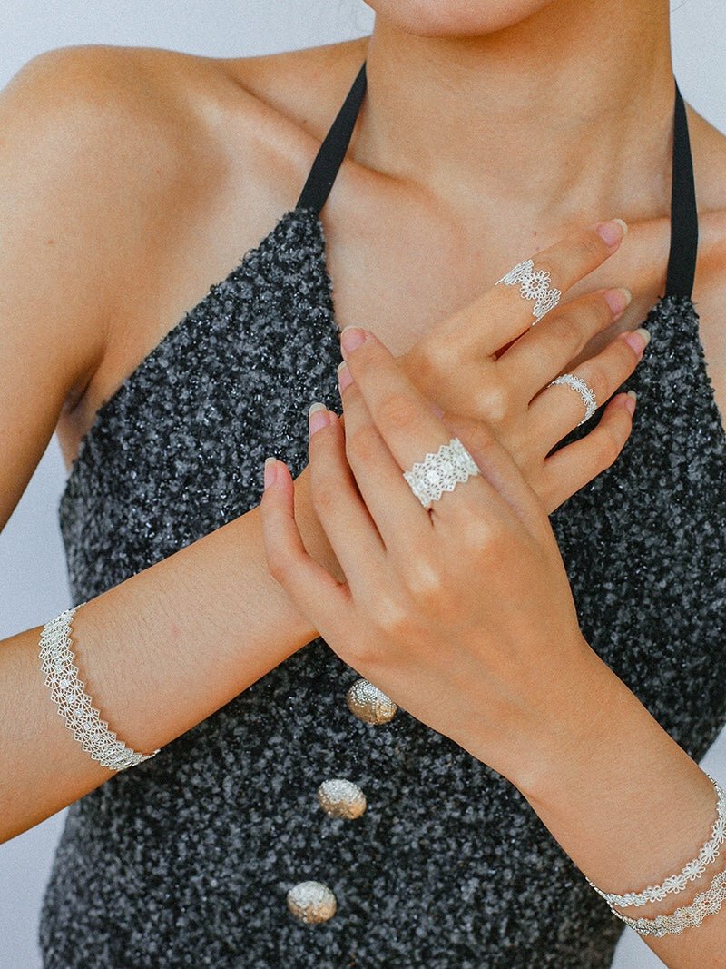 Lace Pattern Diamond Open Ring - floysun