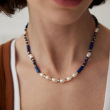 Lapis and Pearl Beaded Necklace - floysun