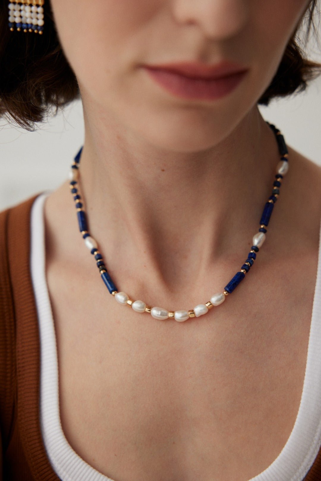 Lapis and Pearl Beaded Necklace - floysun