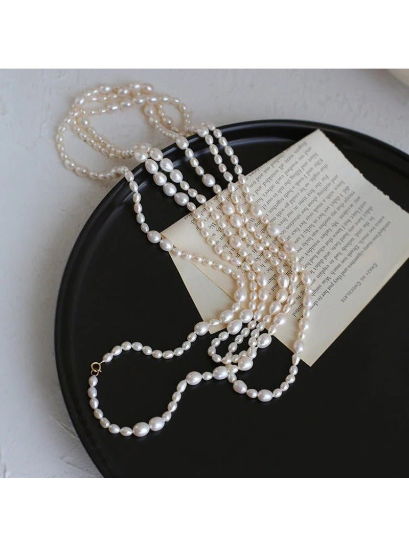 Large and Small Pearls Spliced Extra Long Pearl Necklace - Large Pearl Style - floysun