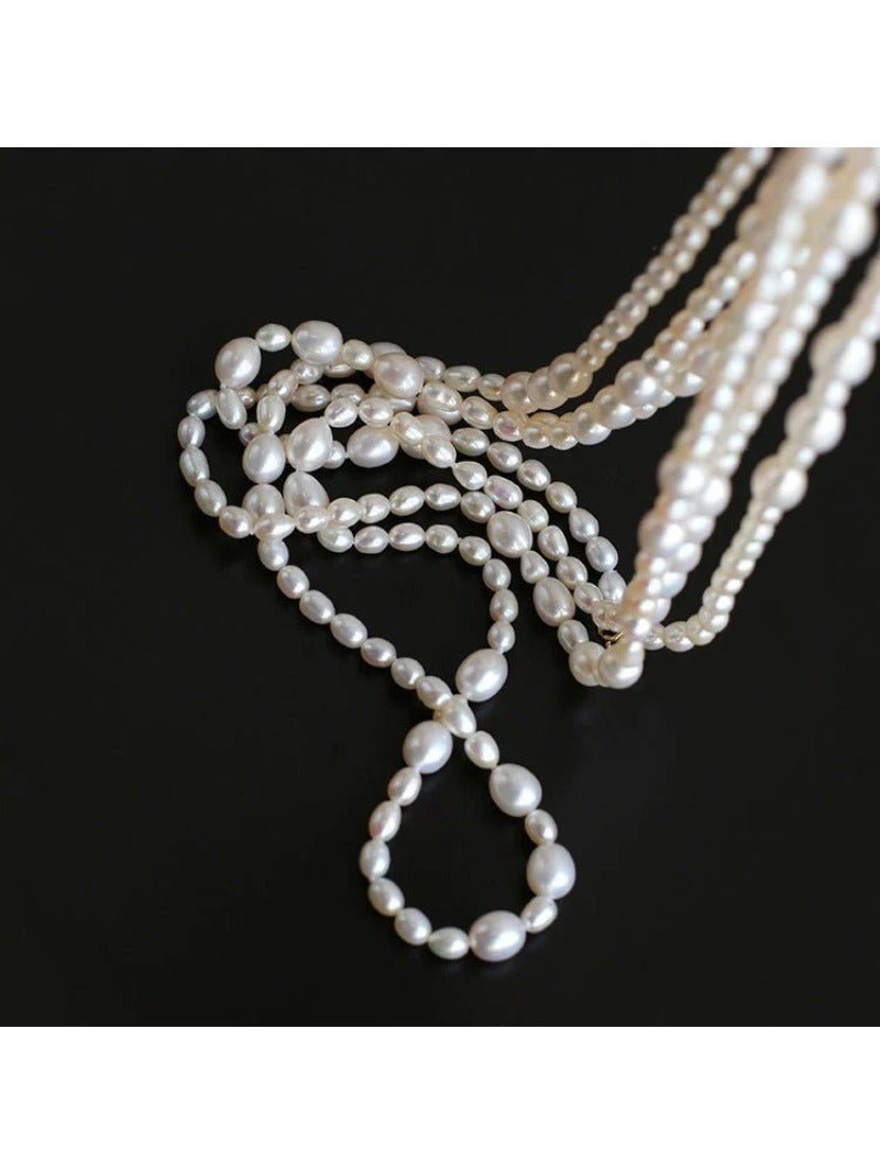 Large and Small Pearls Spliced Extra Long Pearl Necklace - Large Pearl Style - floysun