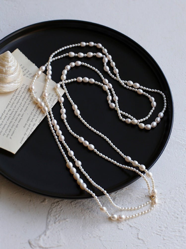 Large and Small Pearls Spliced Extra Long Pearl Necklace-Large Pearl Style - floysun