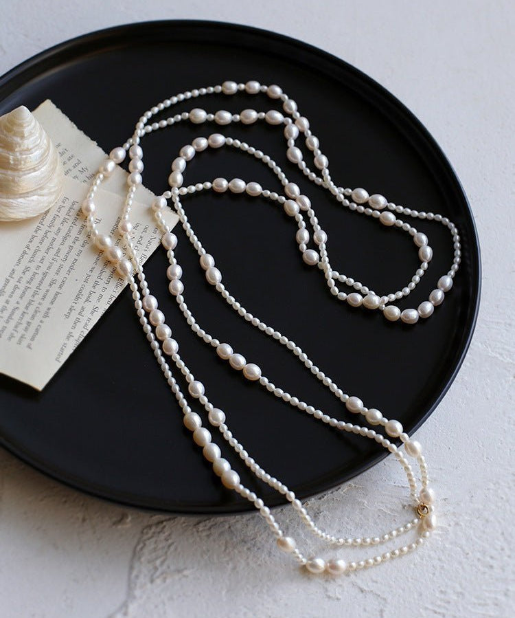 Large and Small Pearls Spliced Extra Long Pearl Necklace-Large Pearl Style - floysun