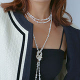 Large and Small Pearls Spliced Extra Long Pearl Necklace-Large Pearl Style - floysun