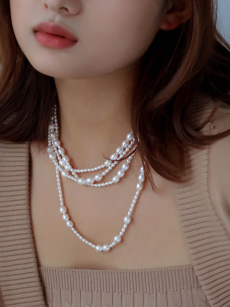 Large and Small Pearls Spliced Extra Long Pearl Necklace - Small Pearl Style - floysun