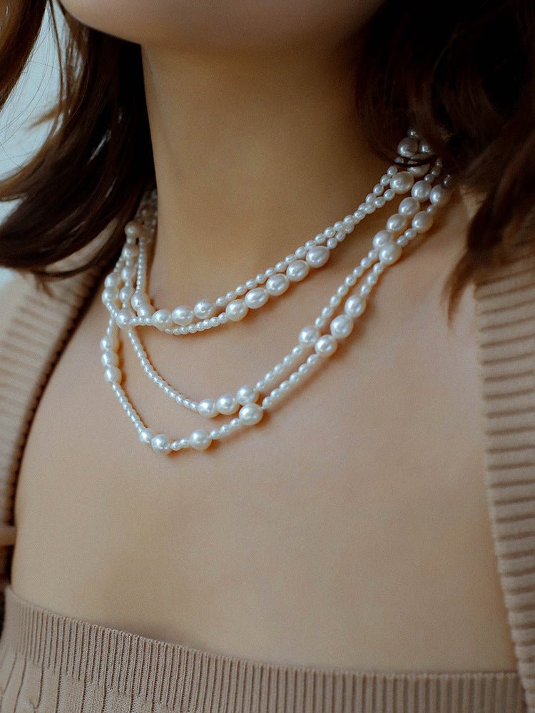 Large and Small Pearls Spliced Extra Long Pearl Necklace - Small Pearl Style - floysun