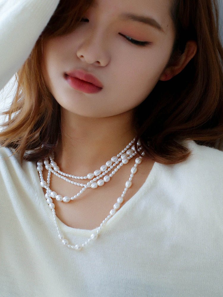 Large and Small Pearls Spliced Extra Long Pearl Necklace - Small Pearl Style - floysun