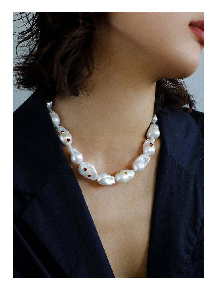 Large Baroque Colored Diamond Pearl Necklace - floysun