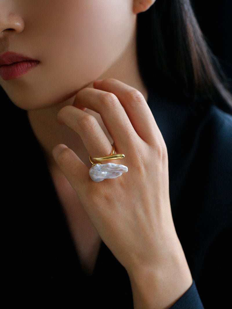 Large Baroque Pearl Open Ring - floysun