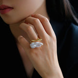 Large Baroque Pearl Open Ring - floysun