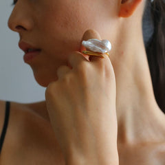 Large Baroque Pearl Open Ring - floysun