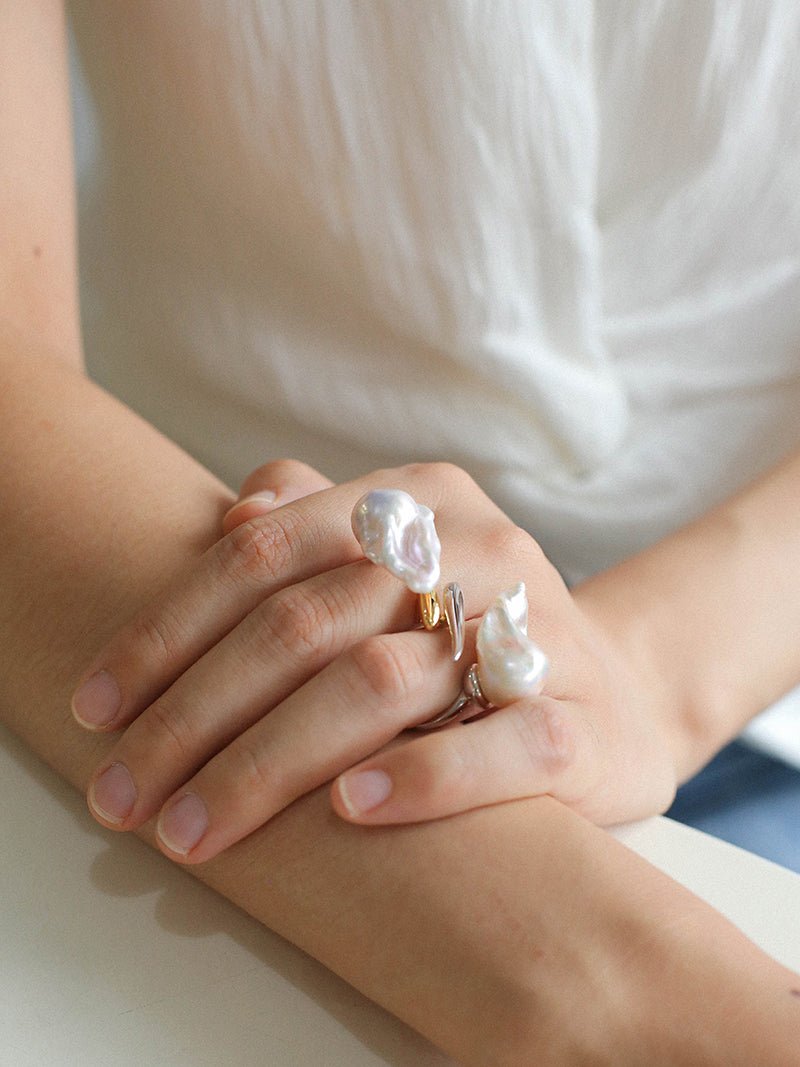 Large Baroque Pearl Open Ring - floysun