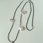 Large Petal Baroque Pearl Black Spinel Necklace - Five Pearls - floysun