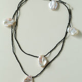 Large Petal Baroque Pearl Black Spinel Necklace - Five Pearls - floysun