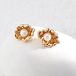 Large Petal Wrapped Pearl Stud Earrings - floysun