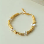 Lava Metal Fragment and Baroque Pearl Beaded Bracelet - floysun