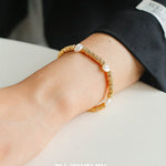 Lava Metal Fragment and Baroque Pearl Beaded Bracelet - floysun