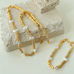 Lava Metal Fragment and Baroque Pearl Beaded Necklace - floysun