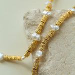 Lava Metal Fragment and Baroque Pearl Beaded Necklace - floysun