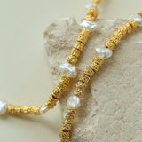 Lava Metal Fragment and Baroque Pearl Beaded Necklace - floysun