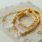 Lava Metal Fragment and Baroque Pearl Beaded Necklace - floysun