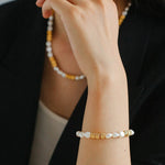 Lava Metal Fragment and Oval Pearl Beaded Bracelet - floysun