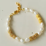 Lava Metal Fragment and Oval Pearl Beaded Bracelet - floysun