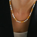 Lava Metal Fragment and Oval Pearl Beaded Necklace - floysun