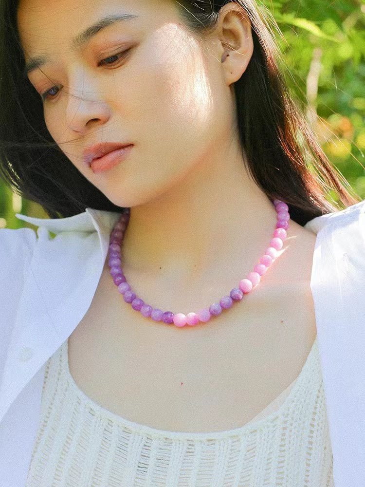 Lavender Grapevine Gemstone Beaded Necklace - floysun