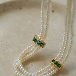 Layered Pearl Choker Necklace with Green Zircon - floysun