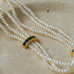 Layered Pearl Choker Necklace with Green Zircon - floysun