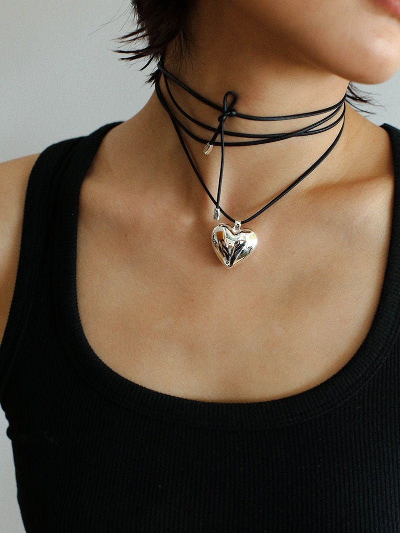 Leather Rope Love Heart Necklace - floysun