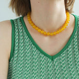 Lemon Soda Yellow Onyx Beaded Necklace - floysun