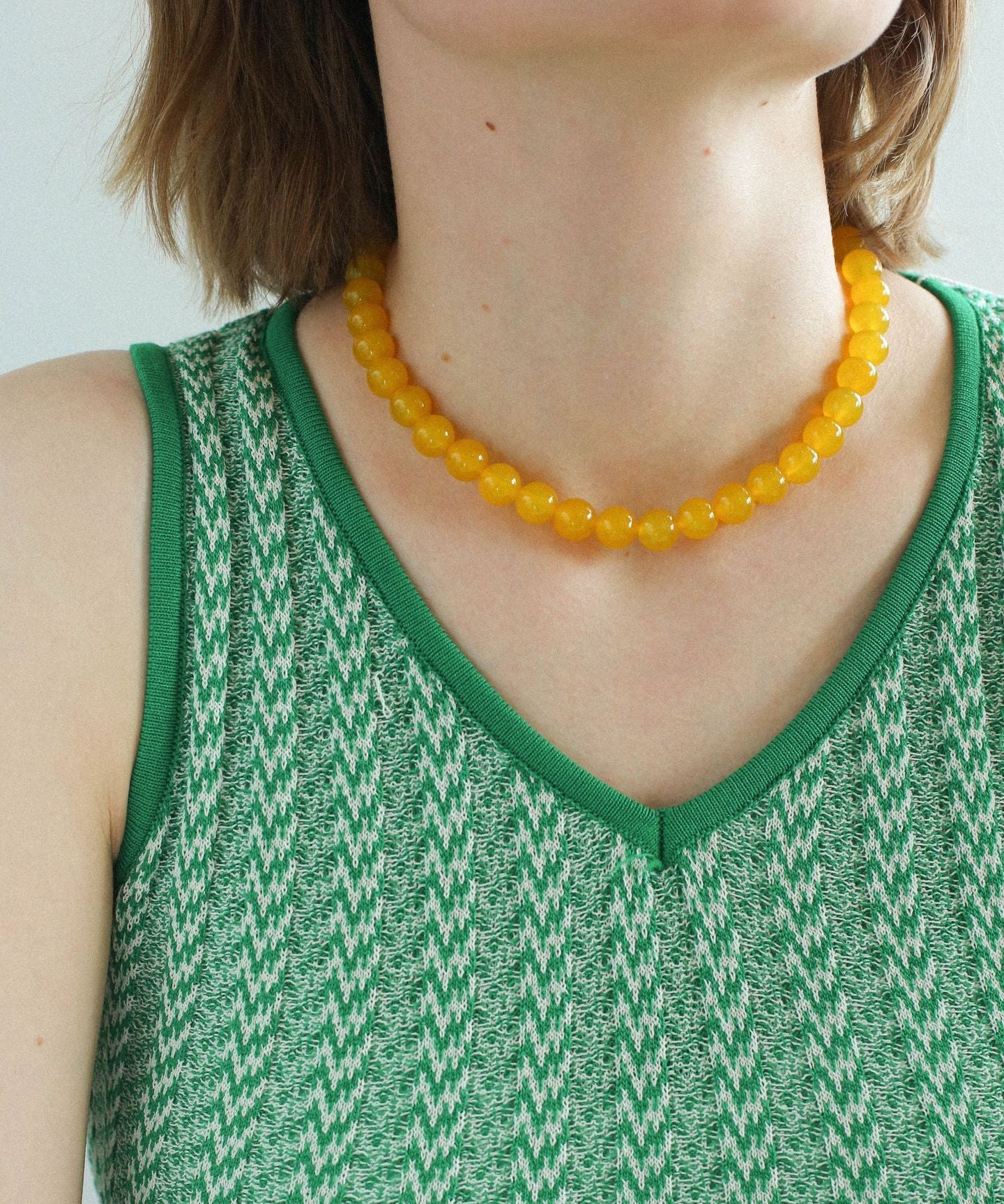 Lemon Soda Yellow Onyx Beaded Necklace - floysun