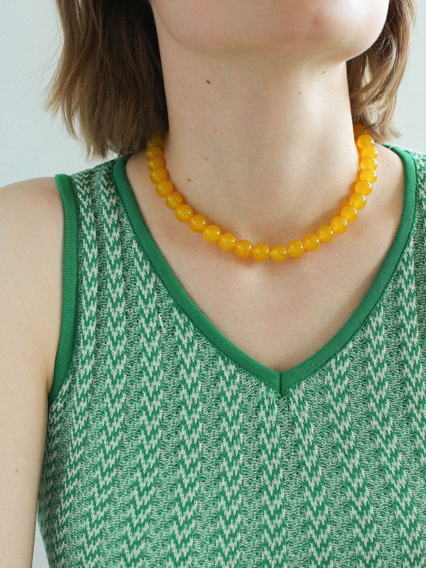 Lemon Soda Yellow Onyx Beaded Necklace - floysun