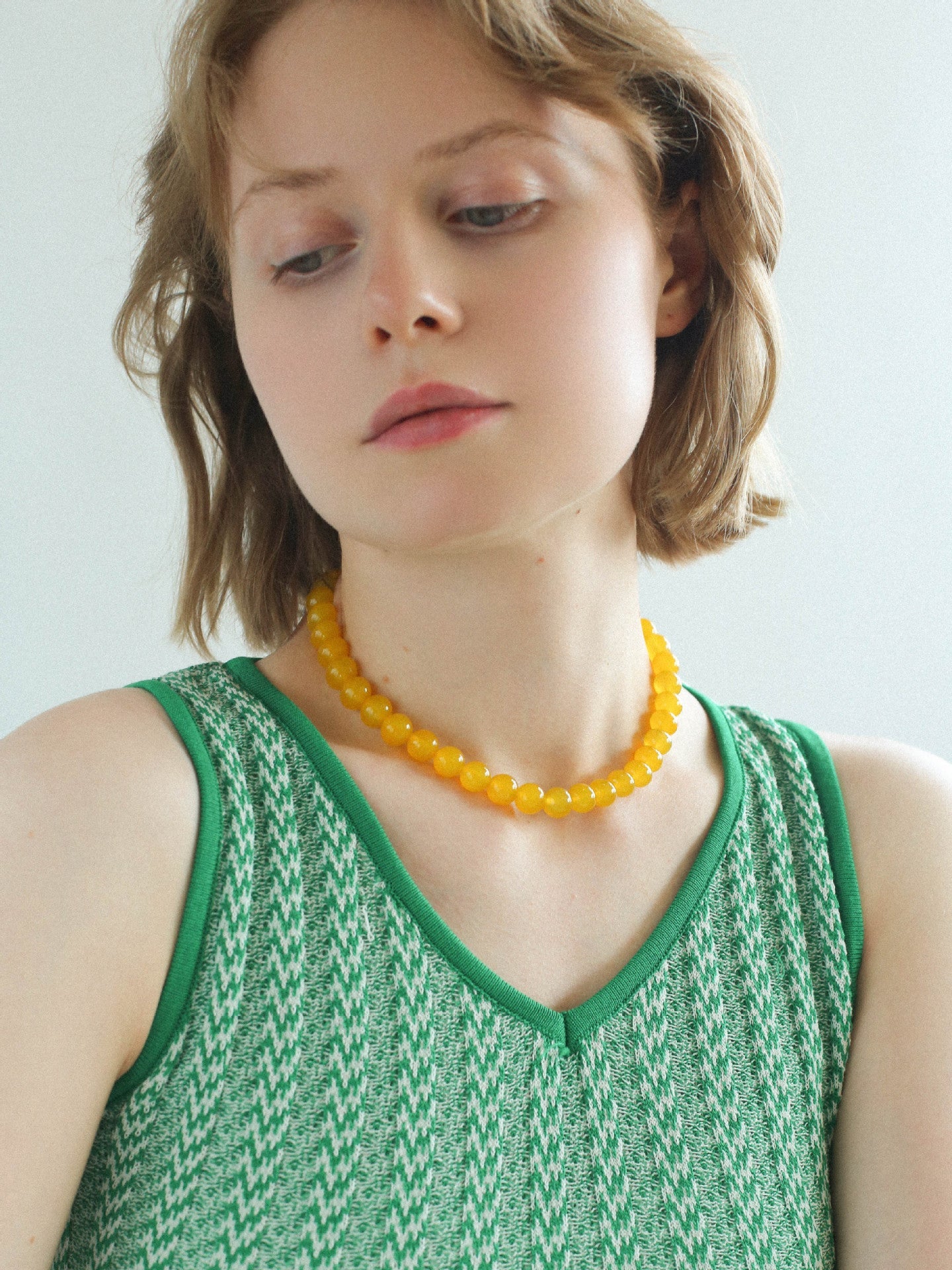 Lemon Soda Yellow Onyx Beaded Necklace - floysun