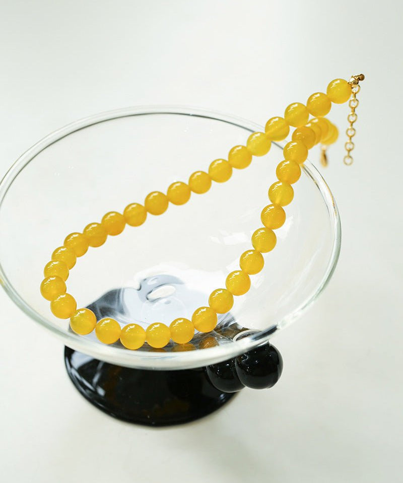 Lemon Soda Yellow Onyx Beaded Necklace - floysun