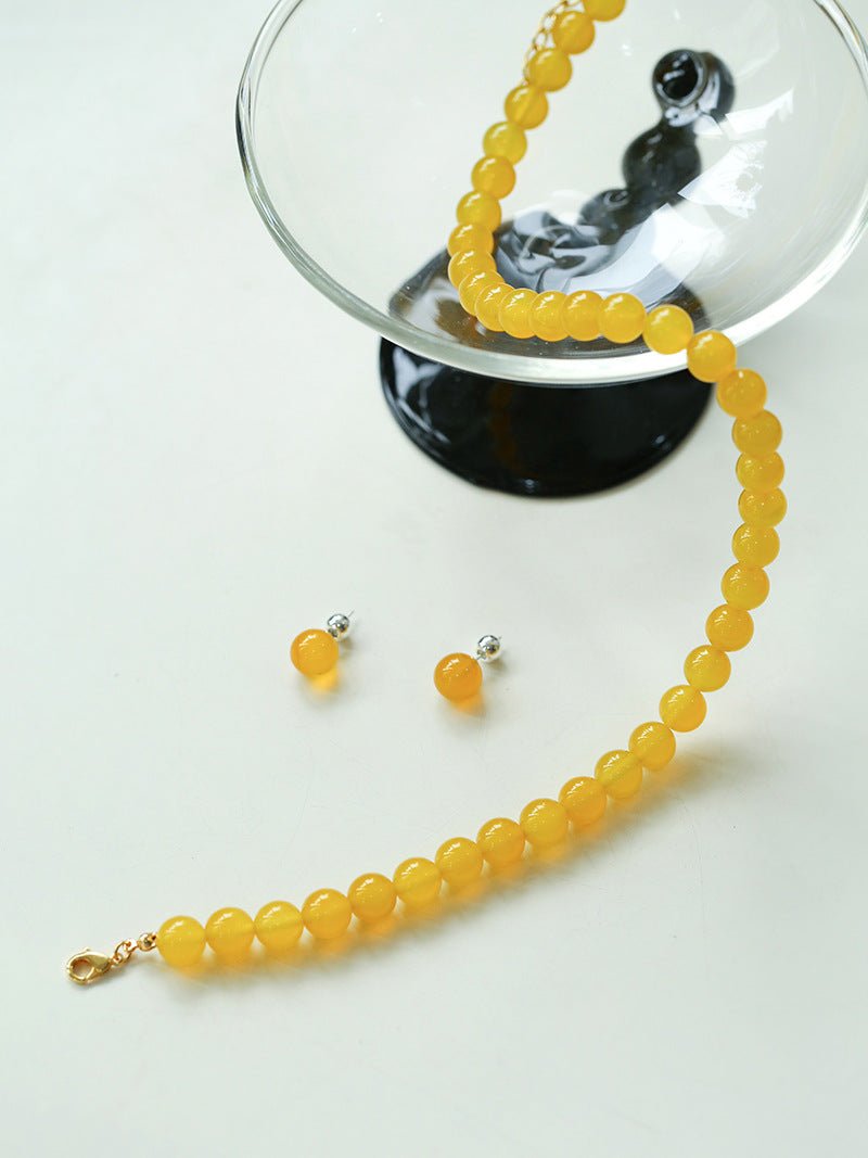 Lemon Soda Yellow Onyx Beaded Necklace - floysun