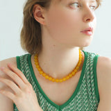 Lemon Soda Yellow Onyx Beaded Necklace - floysun