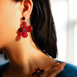 Lilac Blossom Red & Green Glass Earrings - floysun