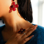 Lilac Blossom Red & Green Glass Earrings - floysun