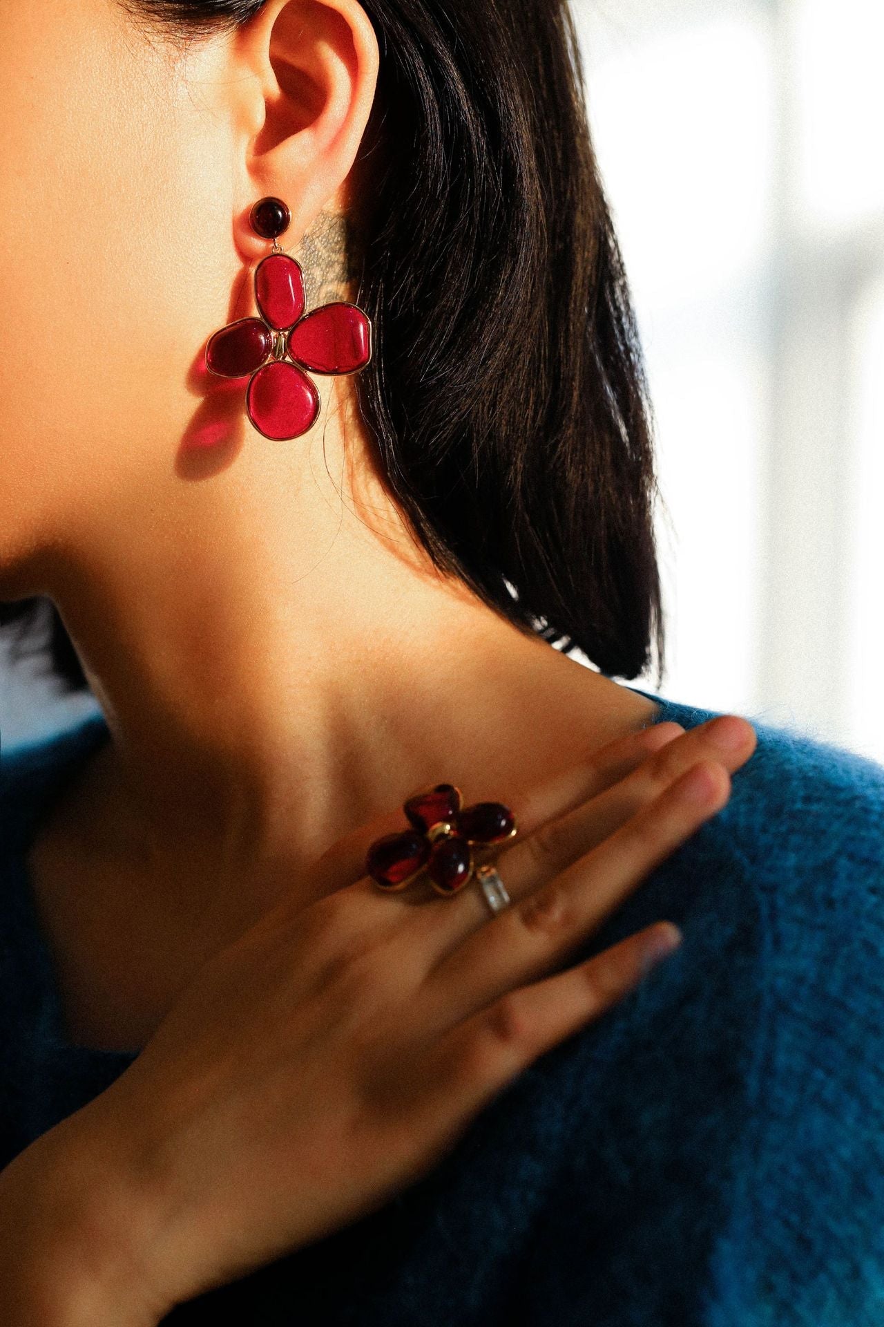 Lilac Blossom Red & Green Glass Earrings - floysun