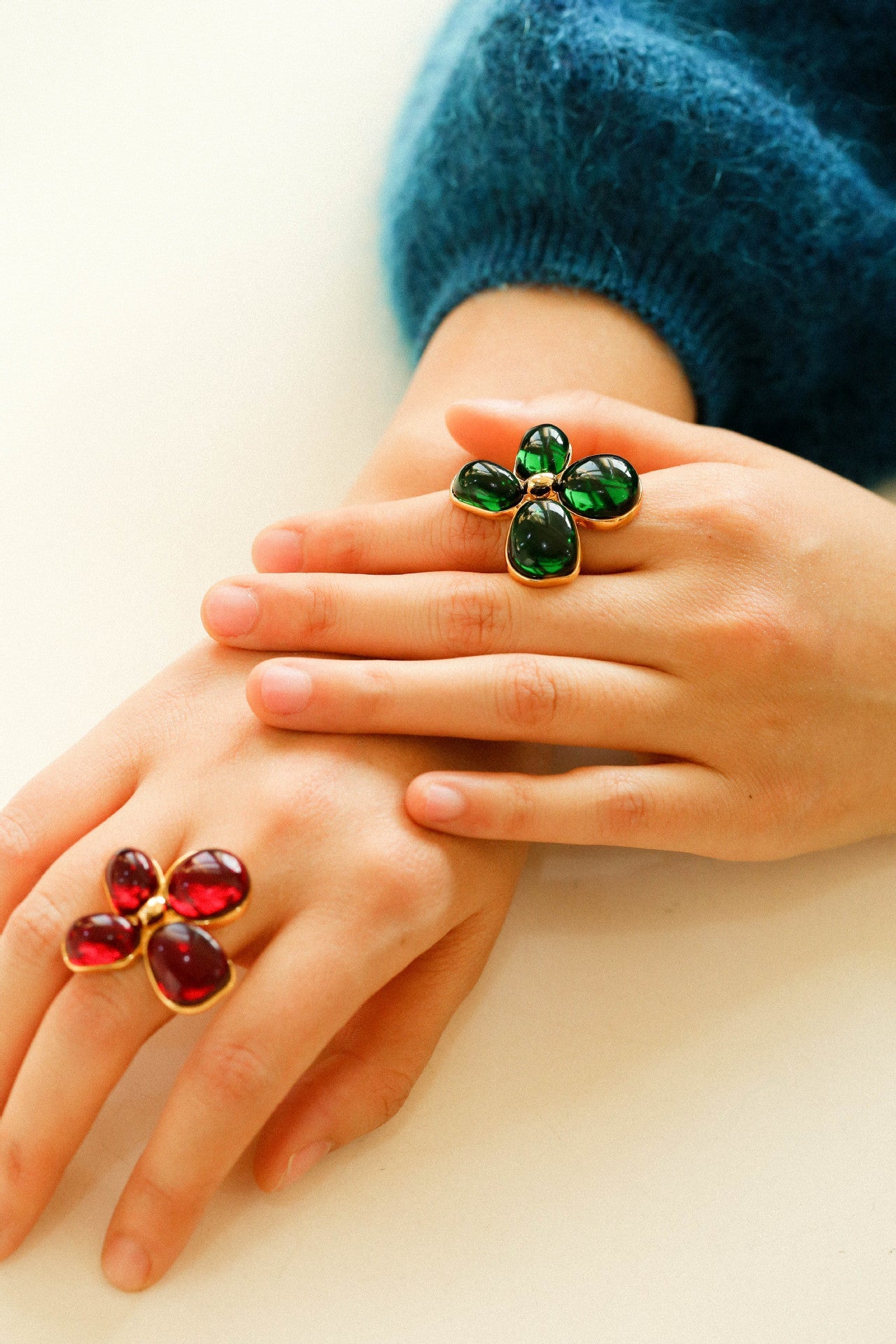 Lilac Blossom Red & Green Glass Ring - floysun