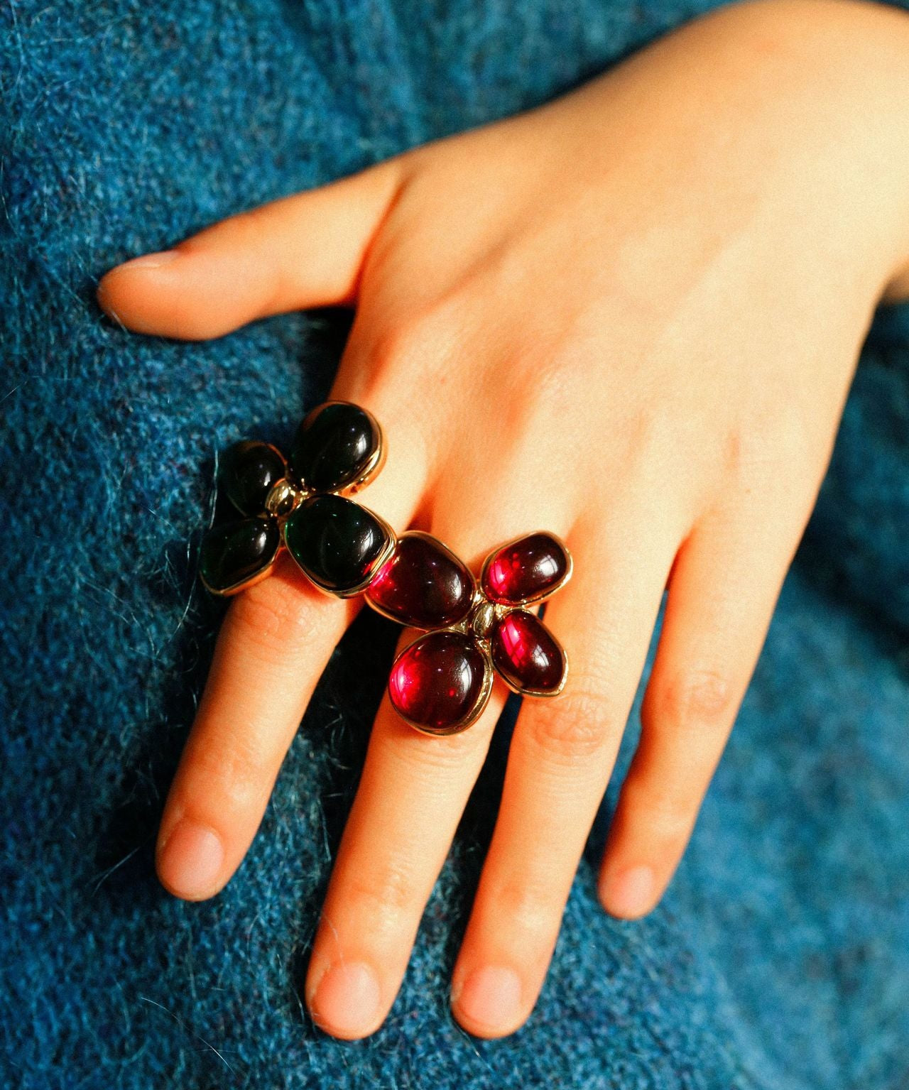 Lilac Blossom Red & Green Glass Ring - floysun