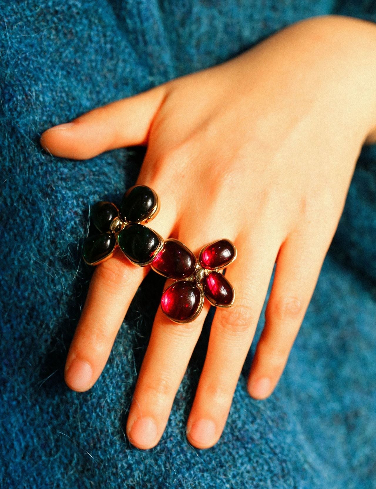 Lilac Blossom Red & Green Glass Ring - floysun