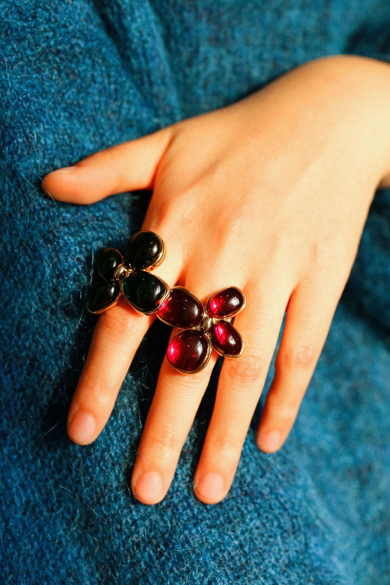 Lilac Blossom Red & Green Glass Ring - floysun