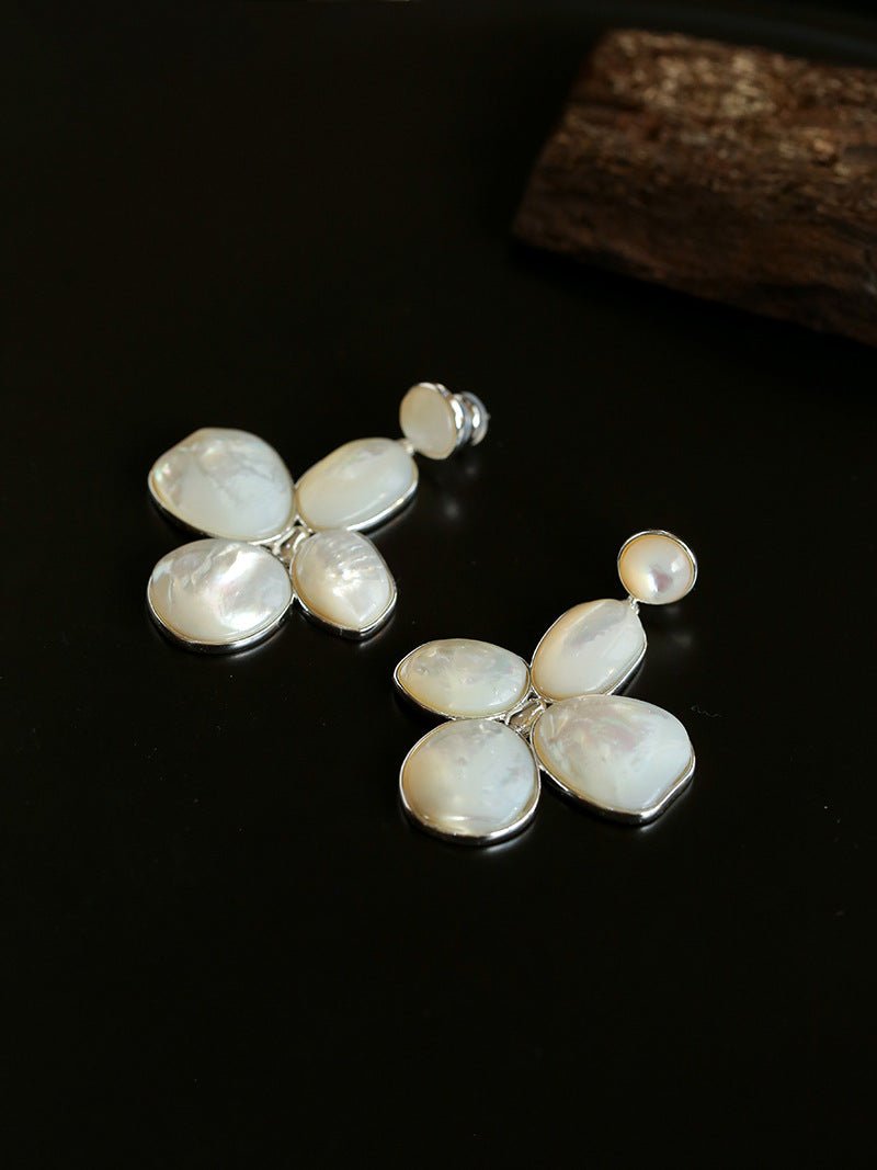 Lilac Blossom White & Gray Mother - of - Pearl Earrings - floysun