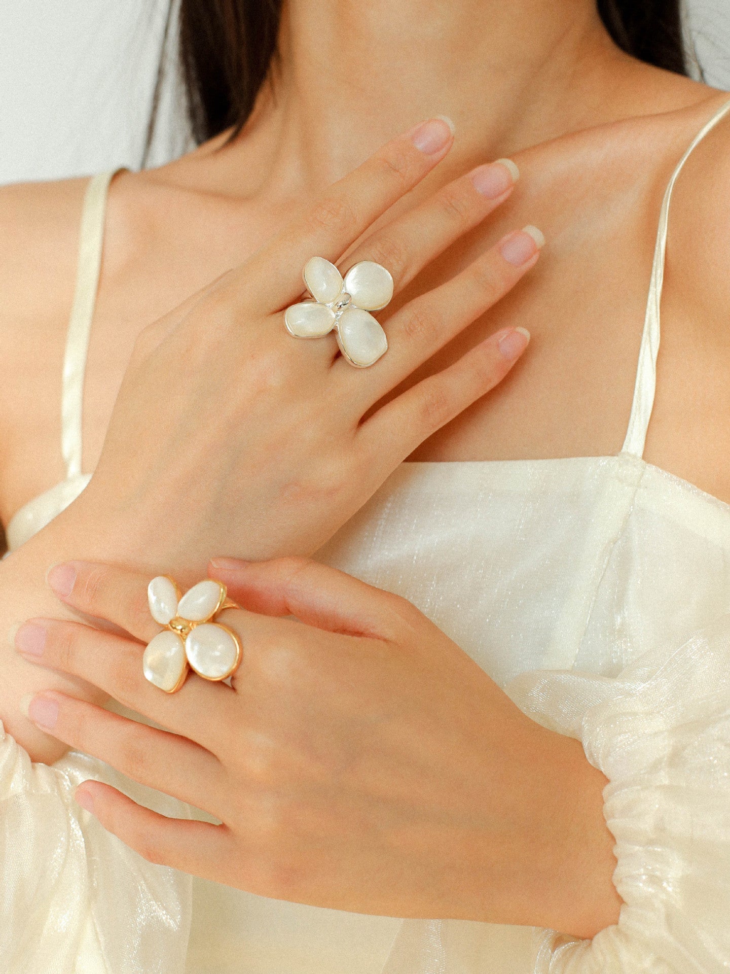 Lilac Blossom White & Gray Mother - of - Pearl Elegant Ring - floysun