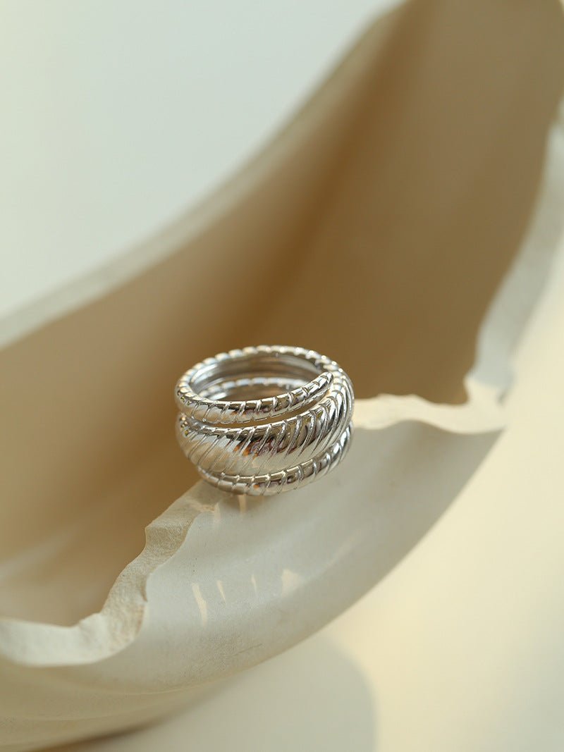 Line Threaded Wide 925 Silver Ring - floysun